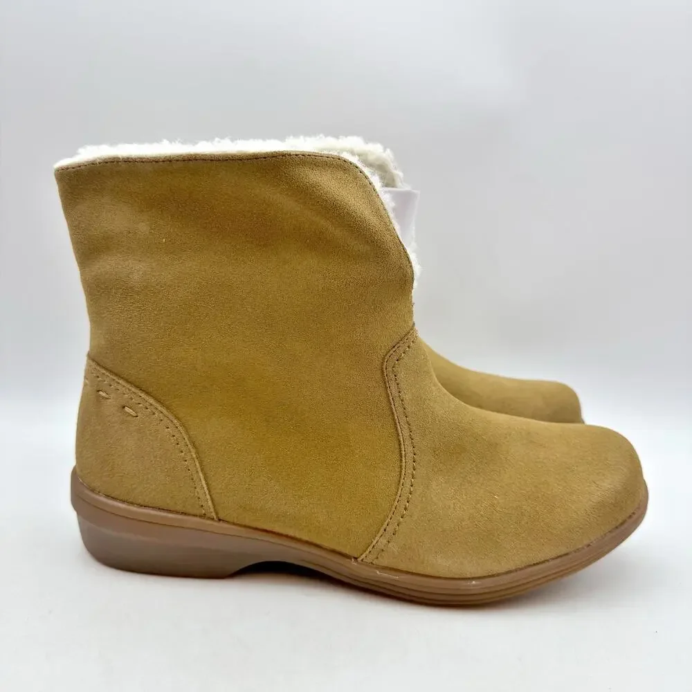 Spenco Womens Sun Valley Ankle Boots Size 8.5 Tan Suede Sherpa Lined NIB